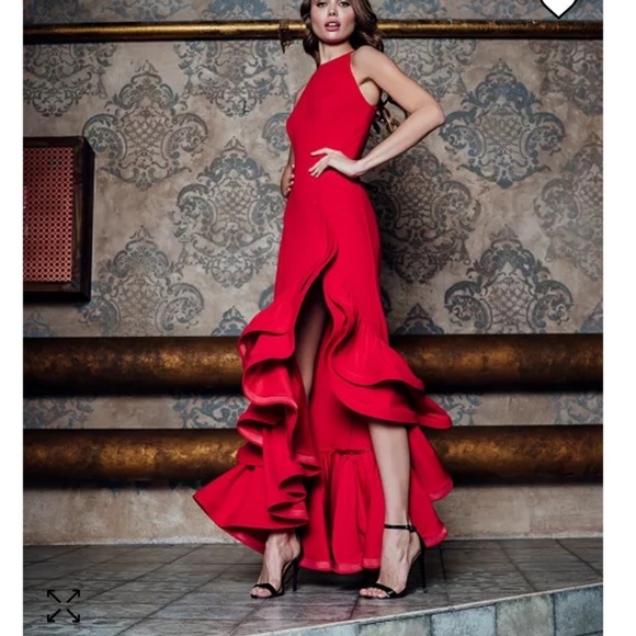 New ▶️ BETSY & ADAM ◀️ Tiered Ruffles Scuba Crepe Gown 4 Petite - Picture 2 of 14